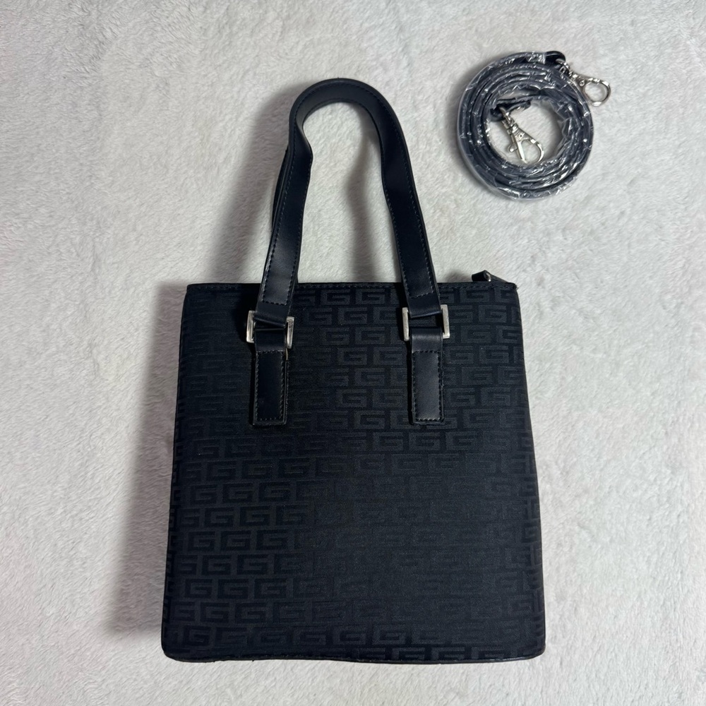Vintage 90s 2000s Y2K Black Monogram Canvas Purse with Strap - New Deadstock - Picture 3 of 7